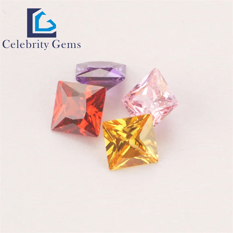 Celebrity Gems Hot Selling Diamond  3A Quality Square Shape 1.5mm 10mm Size Yellow Cubic Zirconia Loose Gemstone CZ