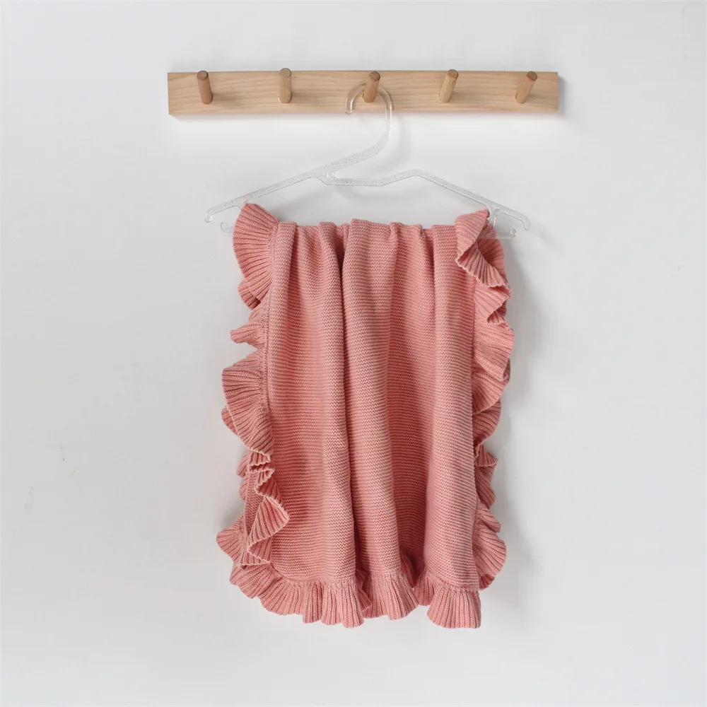 Organic Cotton Cable Knit Receiving Baby Blankets Ruffle Knitted Throw Crochet Safe Cellular Neutral Swaddle Receiving