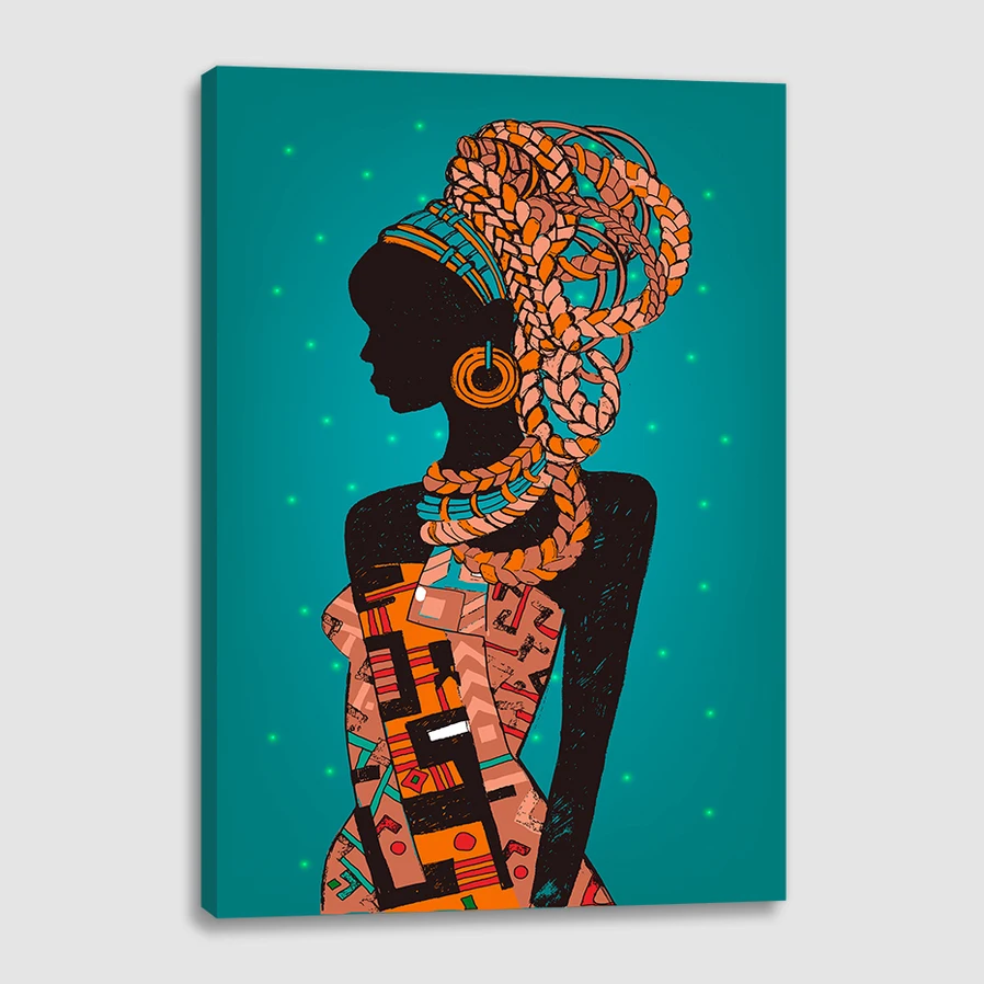 Framed Beautiful Black Women Paintings Print On Canvas Portrait African Wall Art Prints Light up Wall Picture with yellow fiber