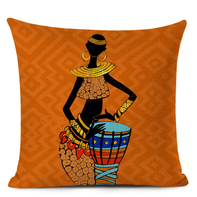 Fashion African Black Working Women Home Art Decoration Sofa Throw Pillow Case Cotton Linen Cushion Cover 45x45cm