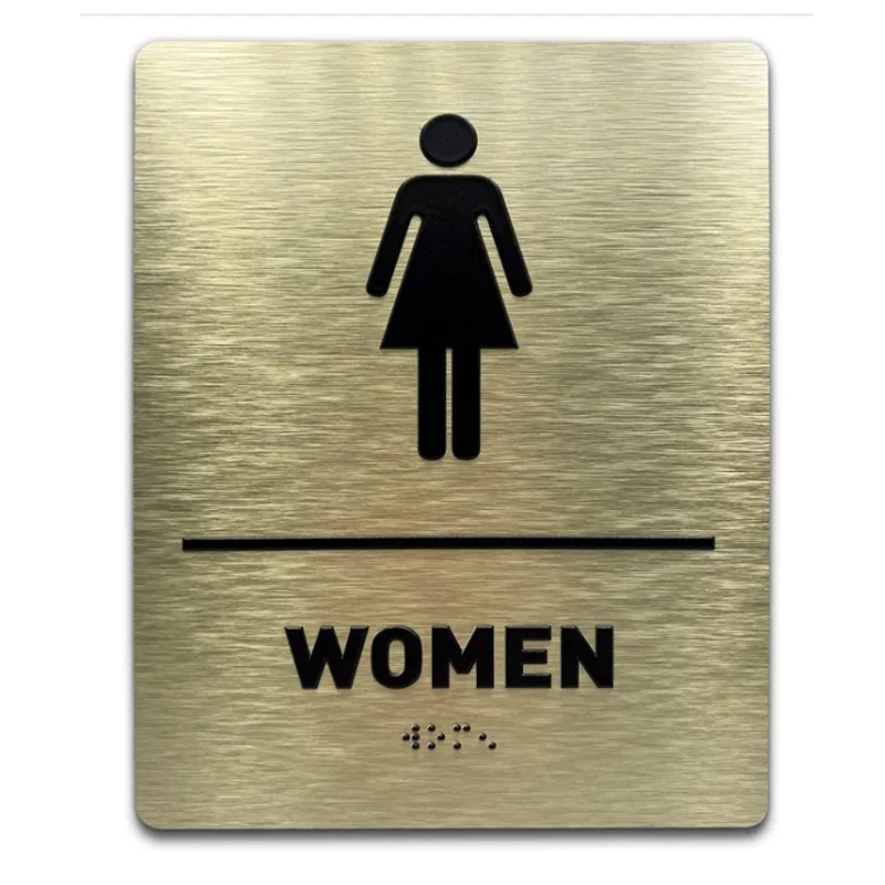 custom sublimation print adhesive stainless steel metal restroom bathroom floor number sign brushed gold aluminum brass panel