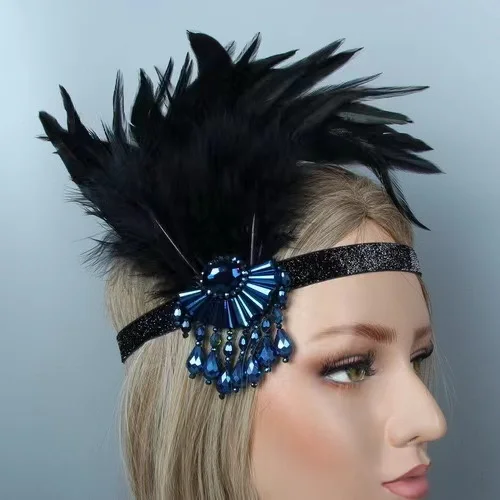 Vintage Women Flapper Headpiece Flapper Headband 1920s Great Gatsby Headdress Bridal Evening Party Feather Headband for Women