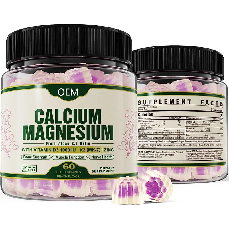 Private Label Calcium Vitamin D3 Magnesium Gummies Bone Strength Nutritional Supplements Magnesium Glycinate Gummies