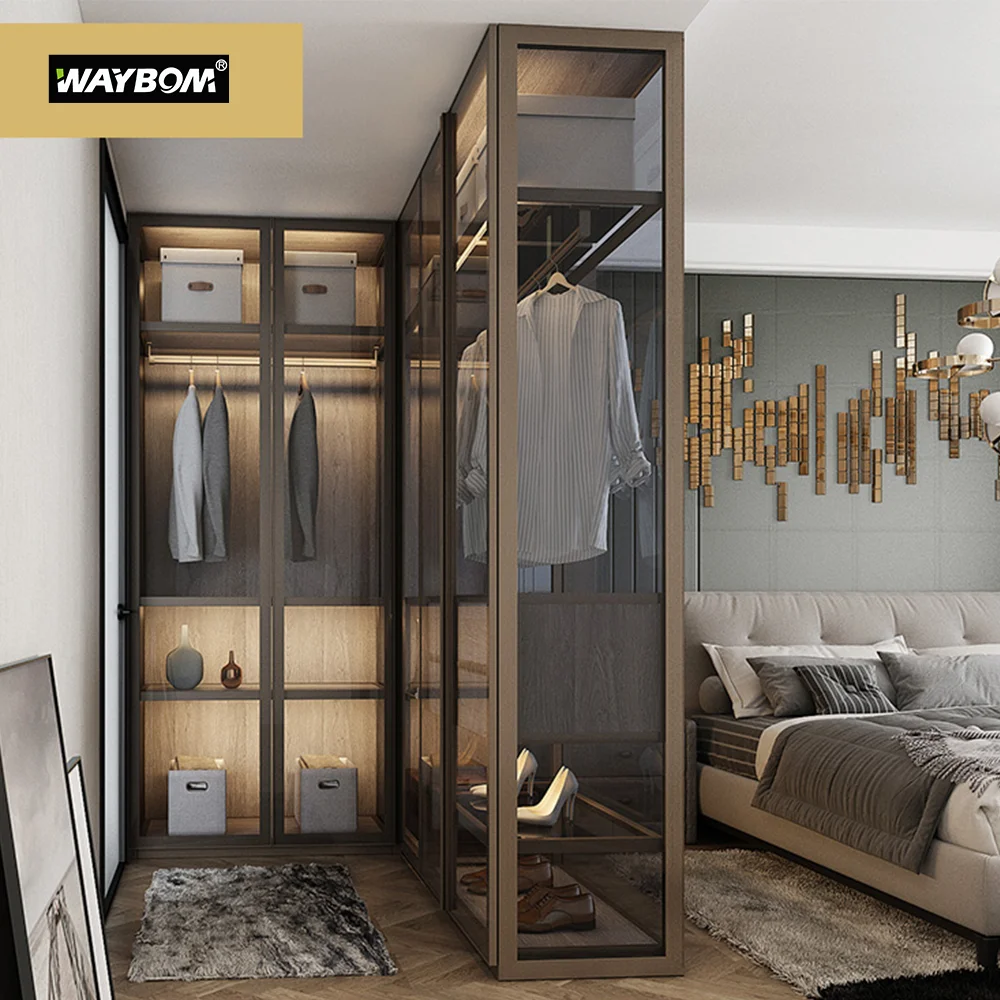 Hotel Modern Aluminum Glass Wardrobe Custom Color Cloakroom