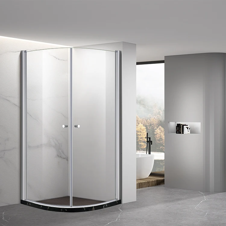 Best Selling Economical Aluminum Alloy Profile Bathroom Tempered Glass Pivot Arc Shower Room Silver Frame Shower Door