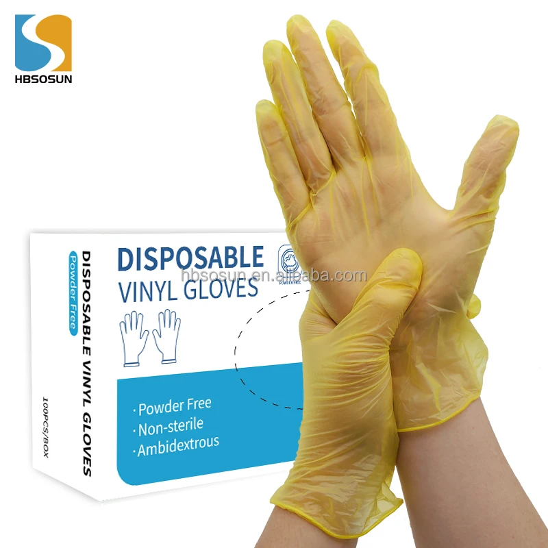 High Quantity Vinyl Gloves Powdered or Powder Free Food Grade Lemon Yellow PVC Vinyl Gloves