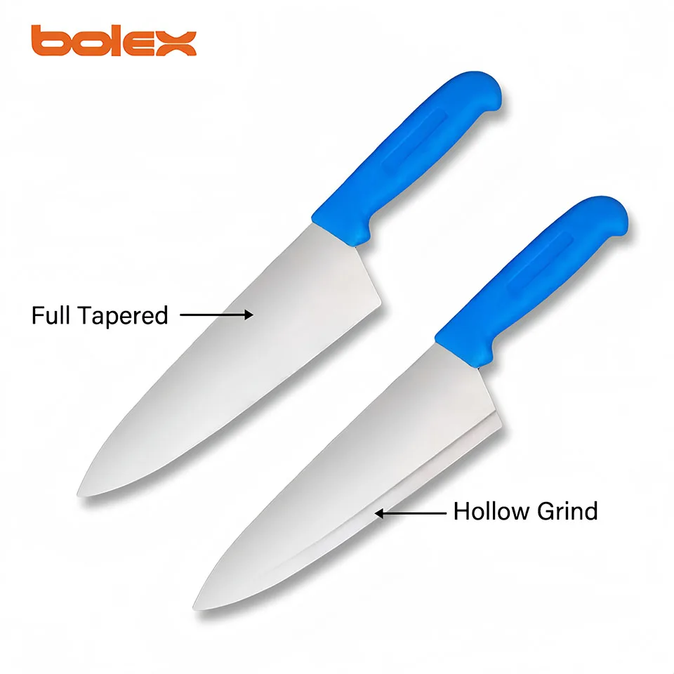 restaurant and butchery knives slant tangs full taperd or hollow grind edge for knife sharpening grinding rental exchange dealer