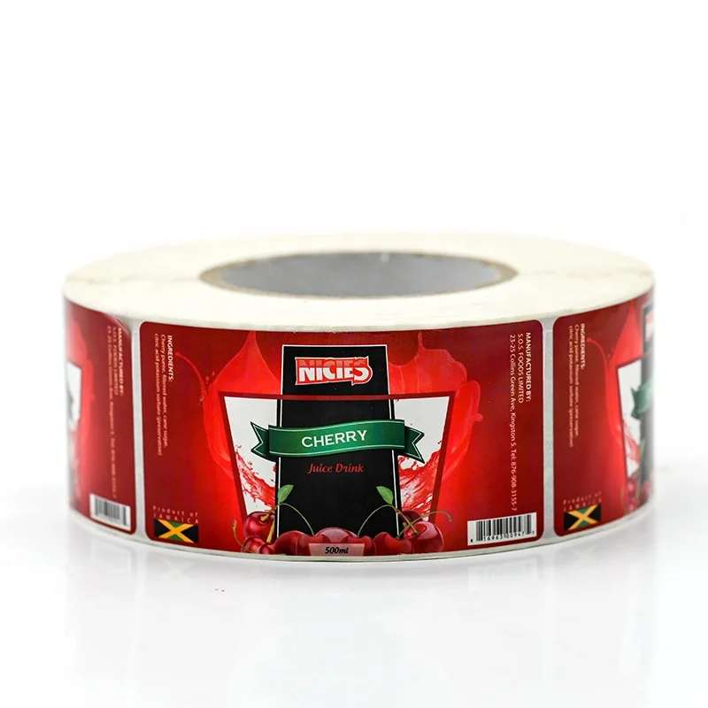 Private Label Drink Printing Waterproof Adhesive Cherry Juice Bottle Packaging Sticker Labels Drink Beverage Bottle Label