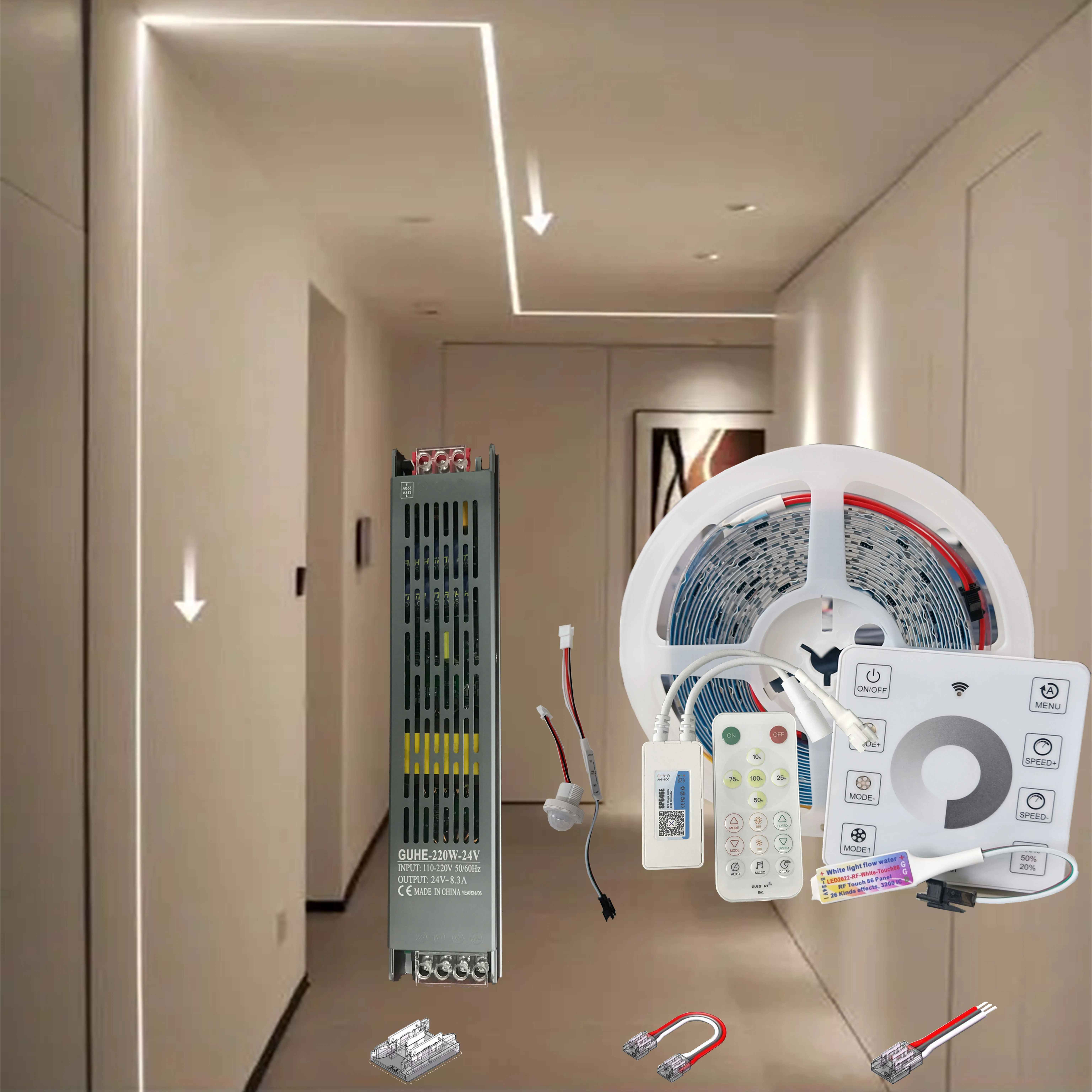 Stock Ready to ship 24V SMD IC Chasing flow Running water strip work with controller power supply and connector set