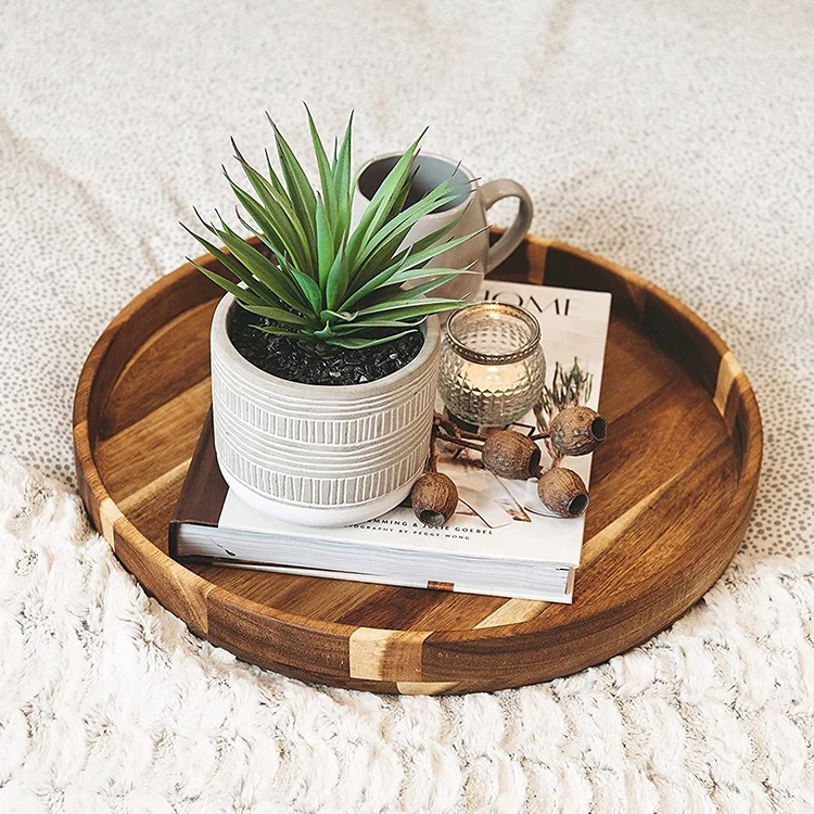Wholesale Home Decor Round Wood Tray For Coffee Table Wooden Serving Tray