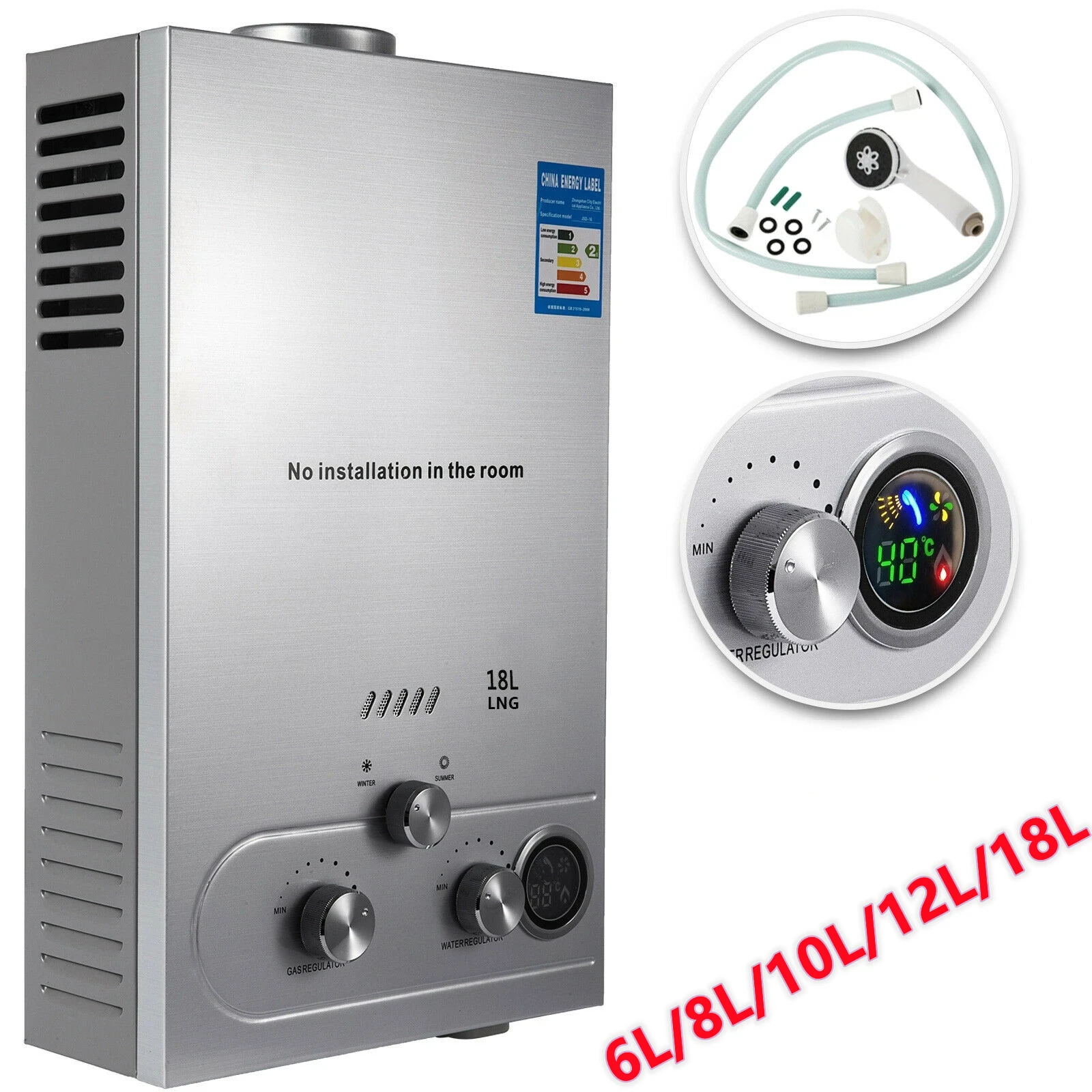 6l to 12l 14l 16l 20l 24l Natural Gas Boiler Shower Instant Propane Tankless LPG Geyser Water Heater
