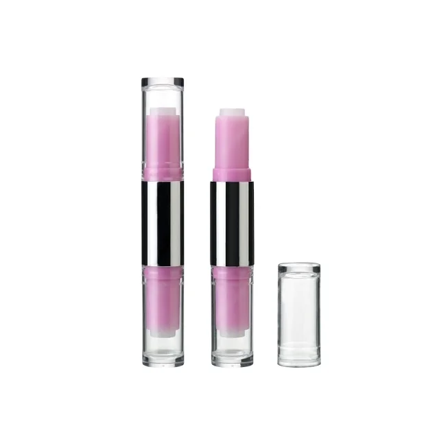 Double end lip stick case empty 9mm bullet lipstick container case with clear cover plastic lip balm case