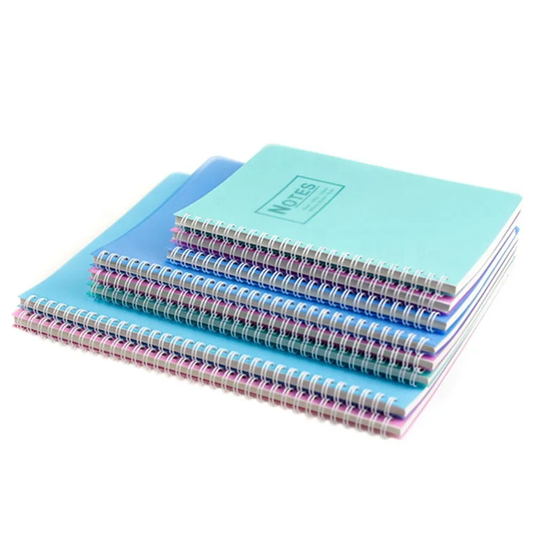 hard plastic material pvc sheet vinyl pp clear cover spiral coil a4 practice binding ring notebook school logo with yellow paper