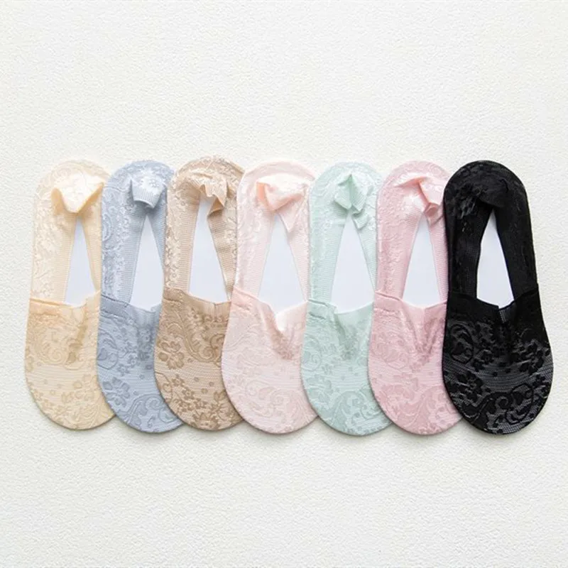 10 Pairs New Fashion Women Girls Summer Style Lace Flower Short  Antiskid Invisible Ankle Socks Female Boat Socks