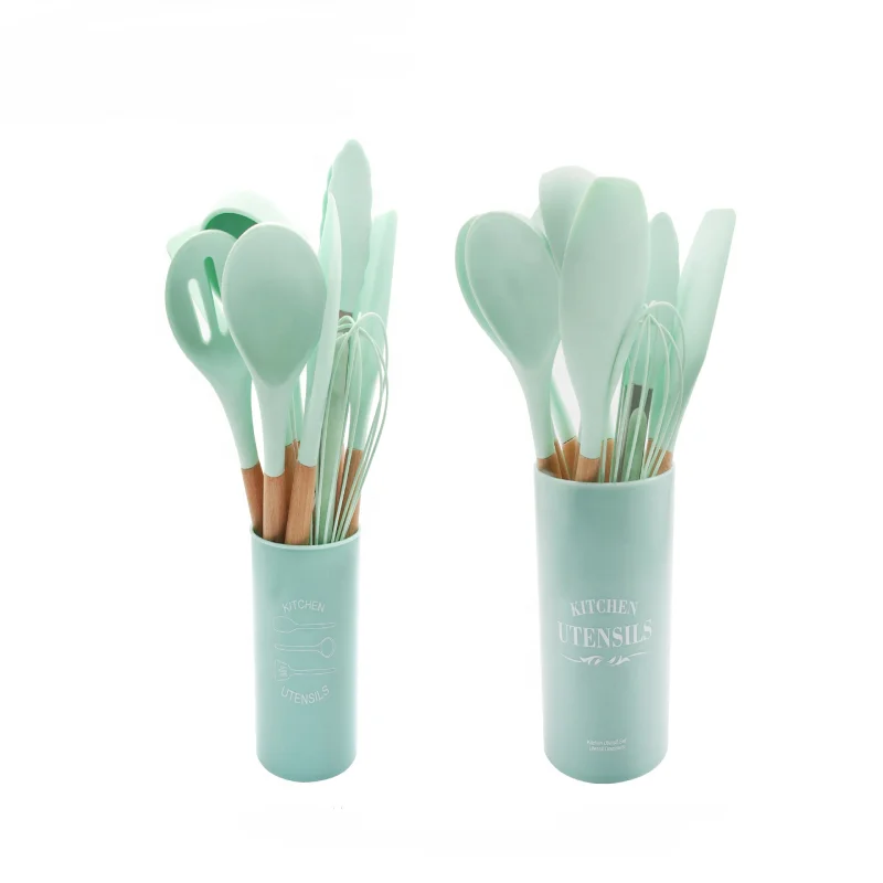 Wooden handle silicone kitchen utensil cooking spoon spatula colter spatula wooden handle silicone kitchen utensil set