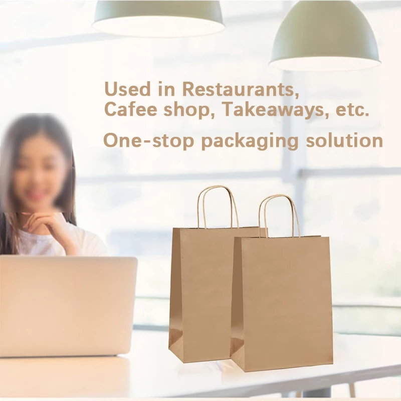Personalized Brown Kraft Paper Craft Carry Bag Handmade Restaurant Logo Branded Bags With Twist Handles