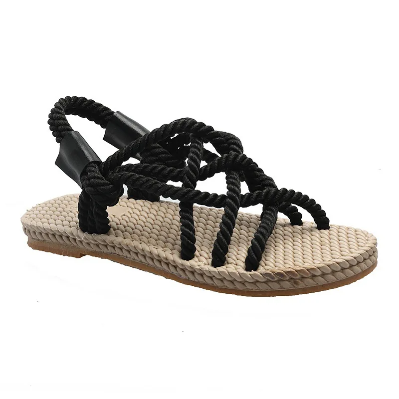 2022 Design New Boho and Simple Lace Up Flat Ankle Strap Handmade String Ladies Casual Beach Sandals