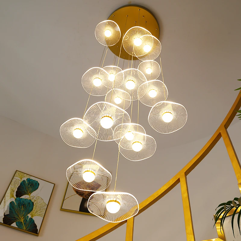 New living room chandelier simple creative lotus leaf loft apartment hotel villa pick high school empty stairs long chandelier