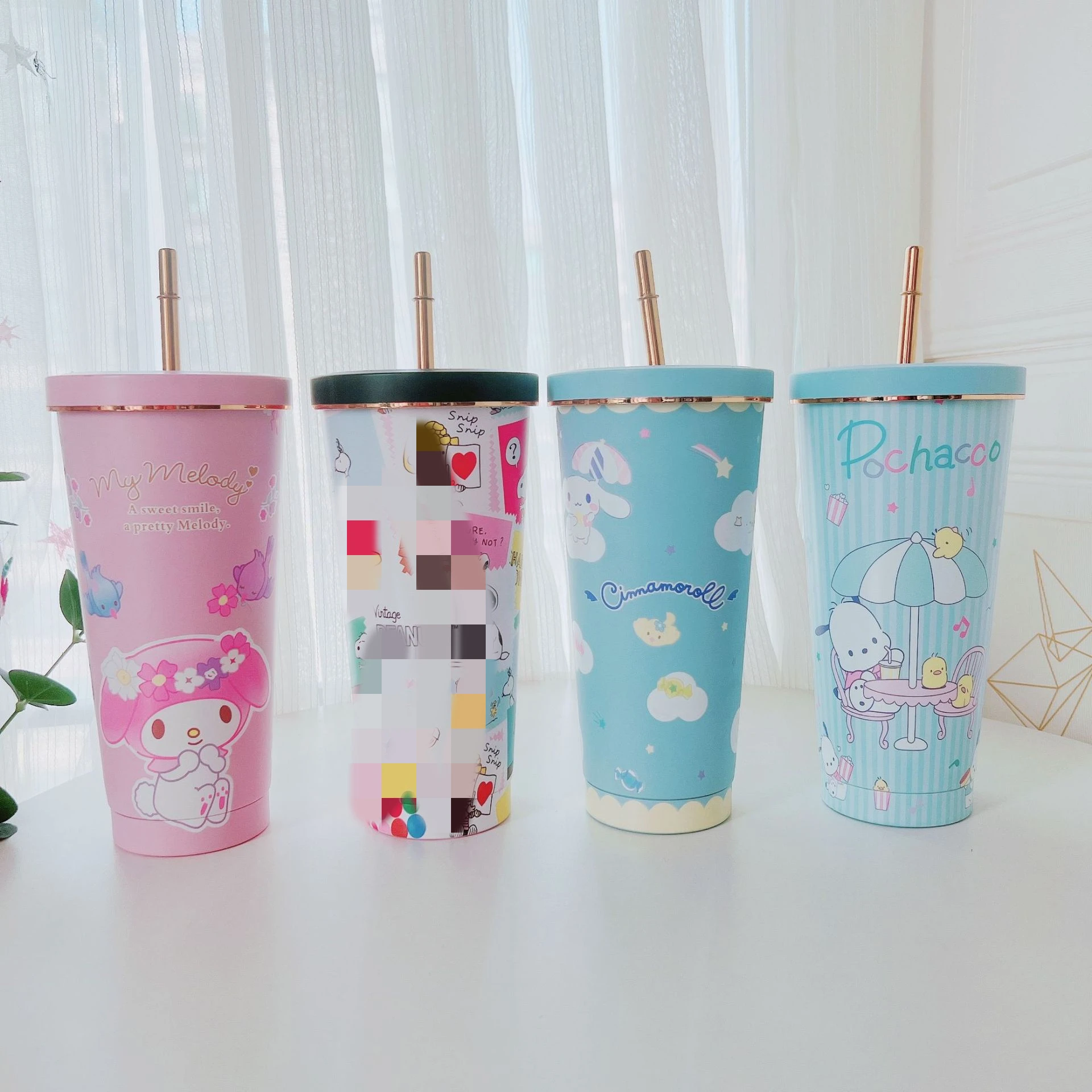 DHF465 New sanrioed 304 stainless steel vacuum cup large capacity 750ml cartoon double layer straw water bottle ice bully cups