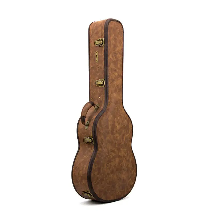 Hot sales Music Instrument Case Series Vintage Leather Oversized Convex Surface Waterproof Leather Acoustic Guitar Case