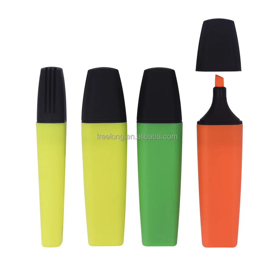 
Customaizable Plastic Vivid Color Flat Highlighter Without Clip 4colors Highlighter Pen Set 