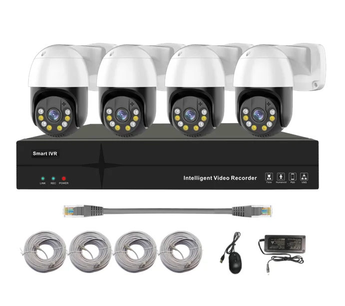 CCTV 4CH 360 PTZ Security Camera System 4K 8MP Smart AI NVR Color Outdoor Audio Video Surveillance IP Camera Kit For home Hotel