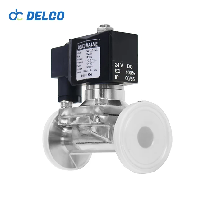 DELCO 2 Way SS316 нормально открытый пищевой санитарный Соленоидный клапан из нержавеющей стали