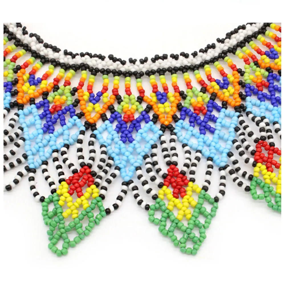 traditional african ancient ethnic princess tribal zulu beadwork beaded green bib statement necklaces jewelry