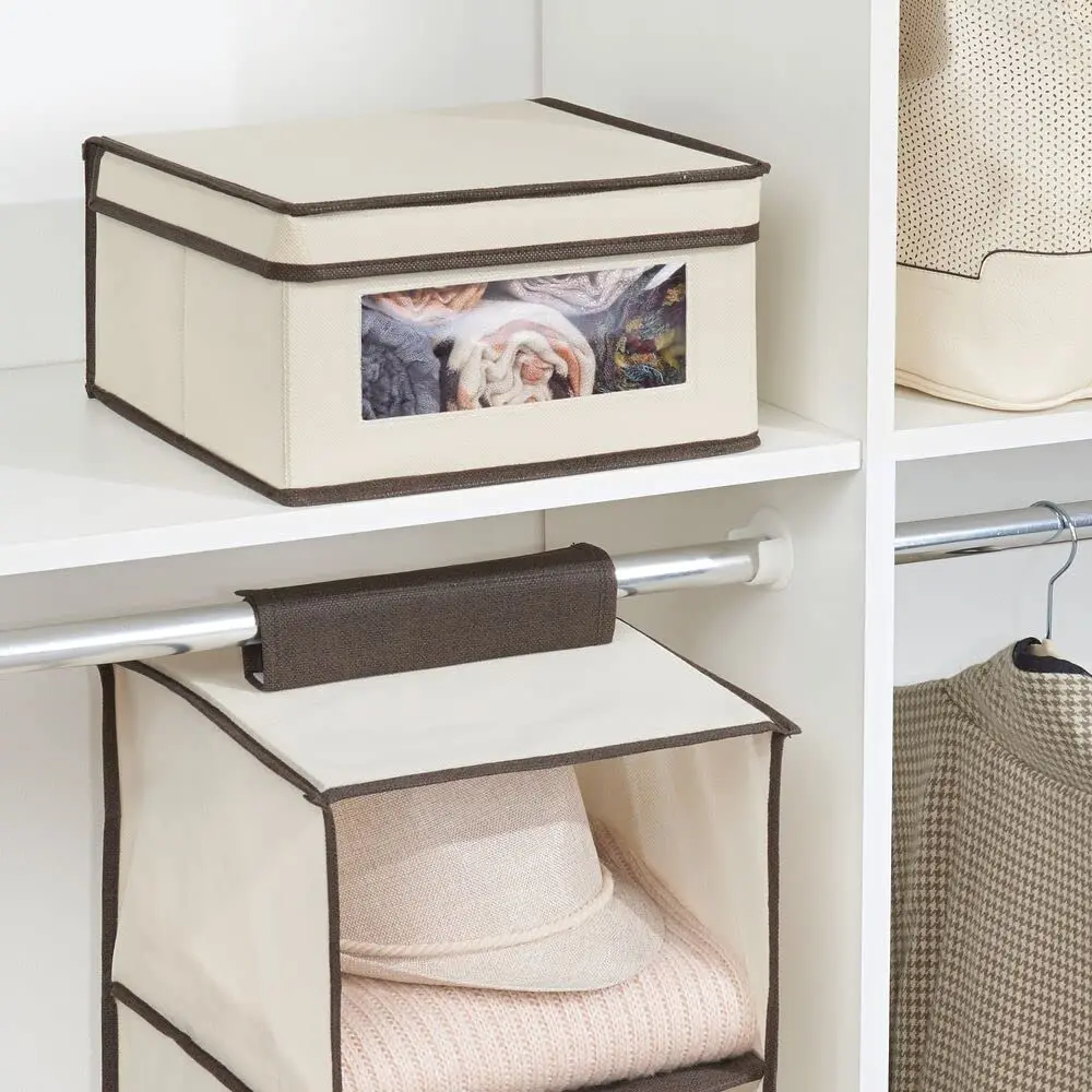 Foldable Linens Fabric Closet Blanket Bed Sheet Quilt Clothing Storage Bin Organizer Box With Clear Front Window Lid For Bedroom