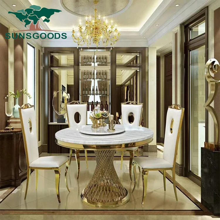 
stylish gold stainless steel marble top 10 seater dining table 