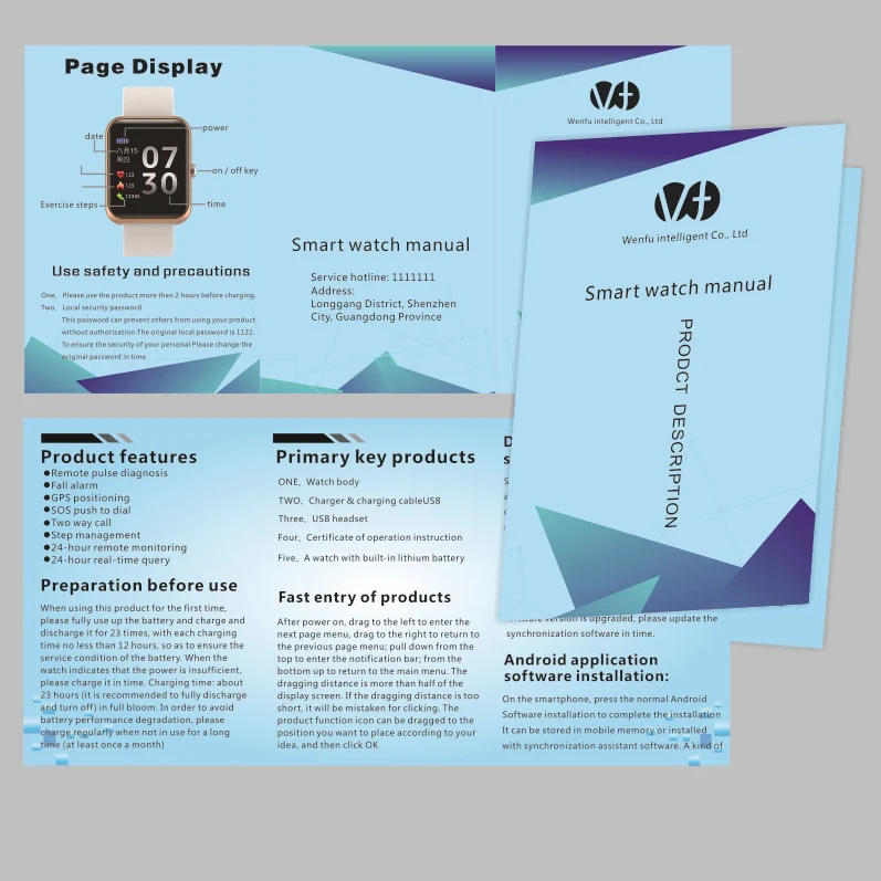 Wholesale Custom Bwatering Timer Printing Smart Watch Product Folding Instruction Manual Book Digital Printing Soft Cover CN;GUA