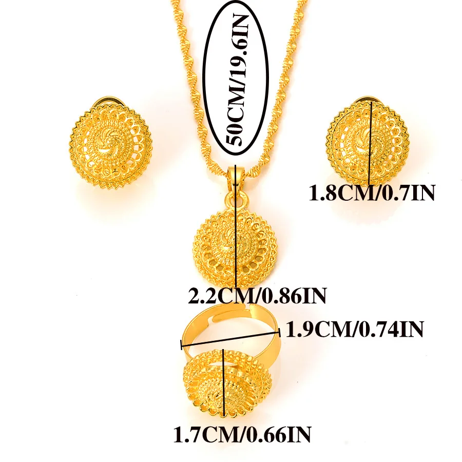 Europe And America Bohemia18k Gold Plated Beautiful African Eyes Ethiopian Ornament Earrings Rings Necklaces Women Jewelry Sets