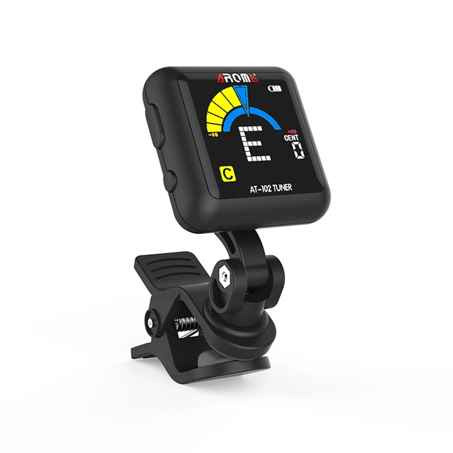 AROMA AT-102 Clip-on Guitar Tuner Rechargeable Color Screen Tuner with Built-in Battery USB Cable
