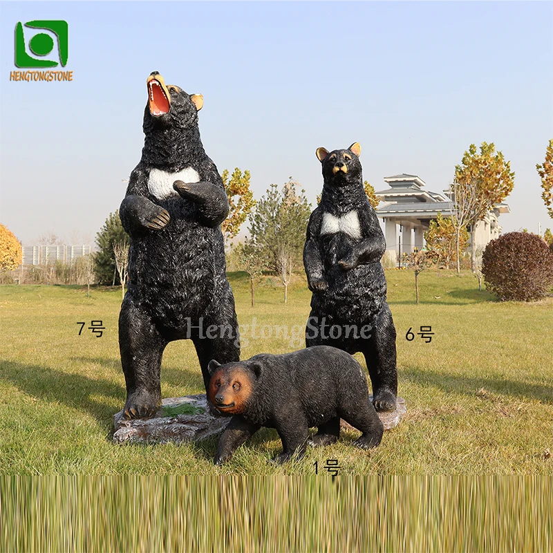 Factory Various Size Resin Fiberglass Outdoor Zoo Decoration Animal Big Black Bear Statue