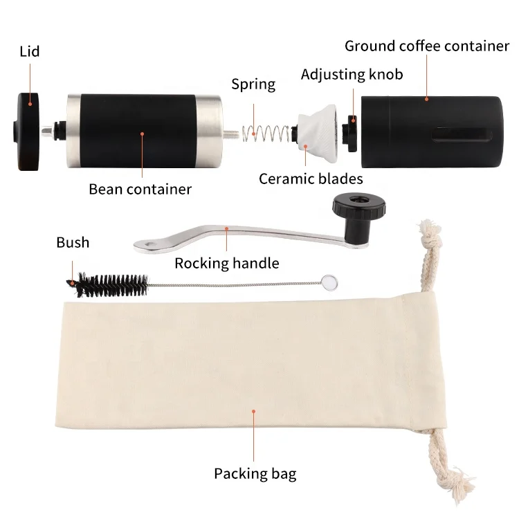 Индивидуальные ручные Кофемолки из нержавеющей стали 18/8 48x186 мм, ручная кофемолка из стали