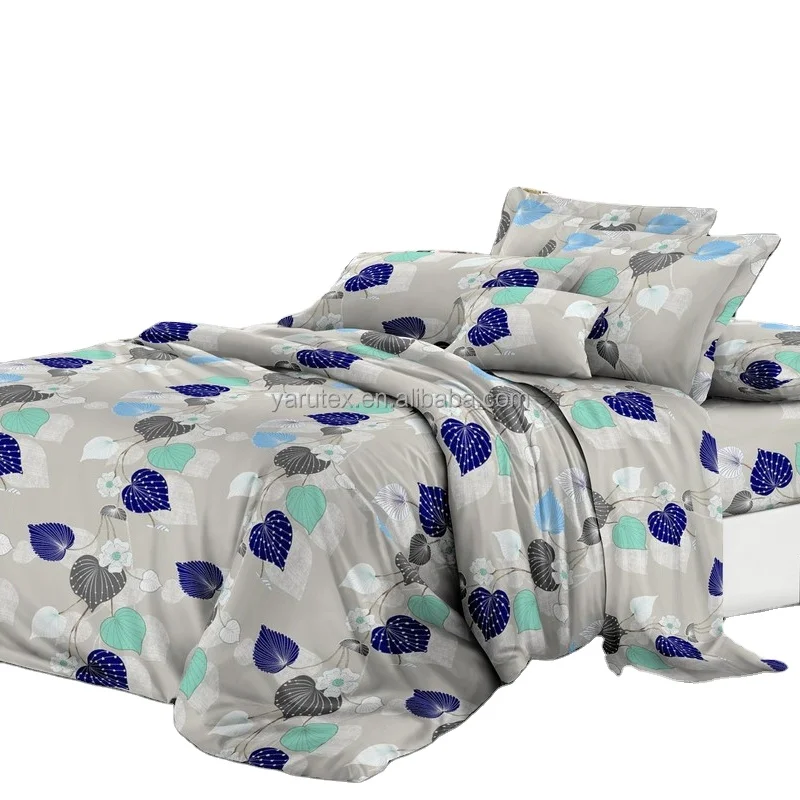 Blue flower geometric pattern print 100% polyester microfiber fabric for making bed sheets For Making Bed Sheets