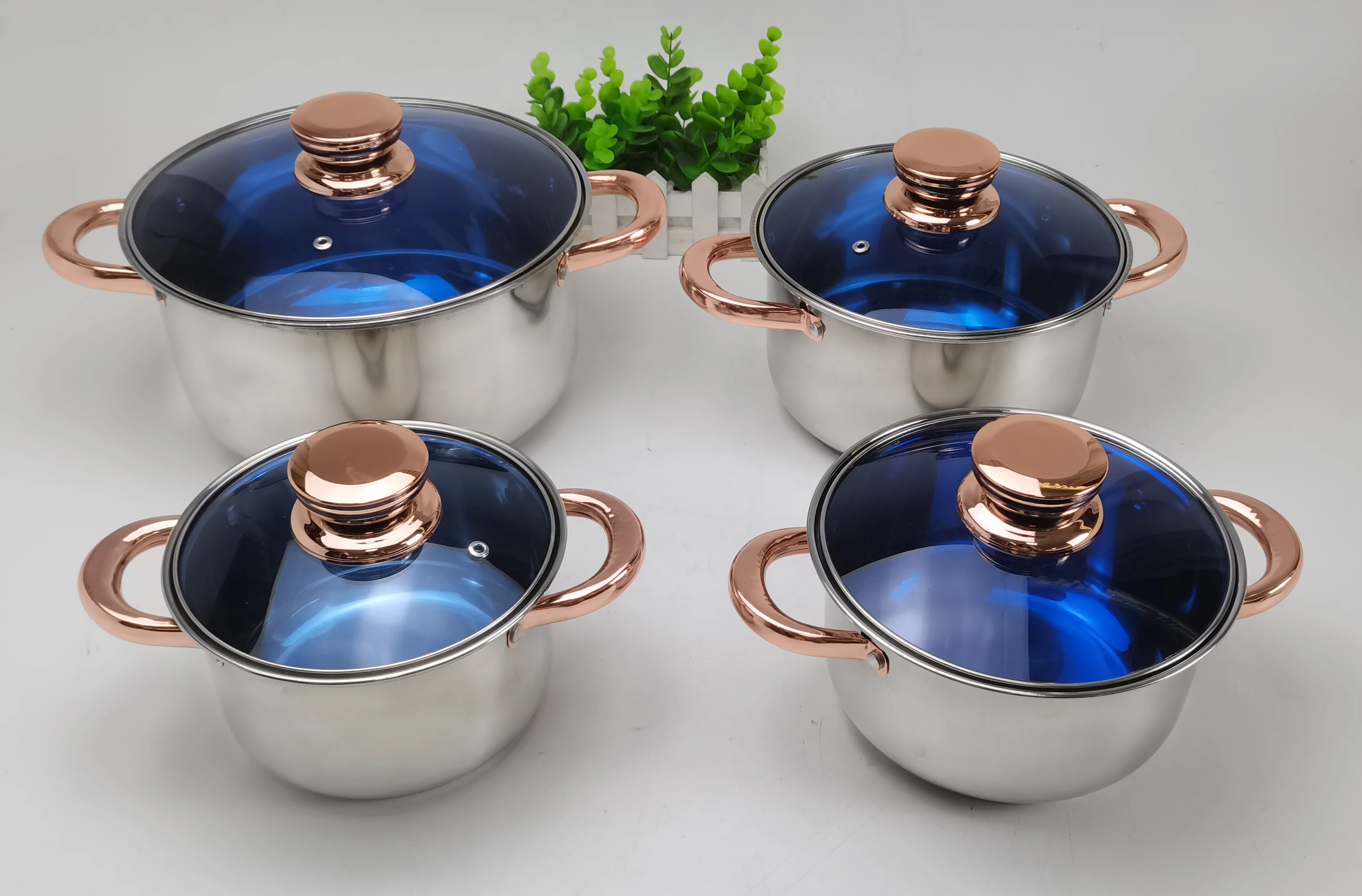 Luxury Non stick cookware set 12 pcs Cooking Pots Set With Champagne Gold Flat Steel Handle Stainless Steel Cookware Sets