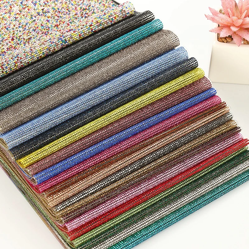 SS6/SS8 Crystal Glass 24*40cm Self-sticking Rhinestone Mesh Sheet Various Color Trimming Sheet
