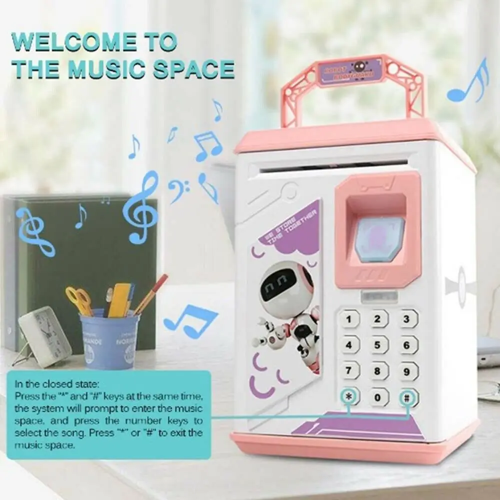 Electronic Saving Piggy Bank ATM Fingerprint Password Money Safe Box Kid Gift