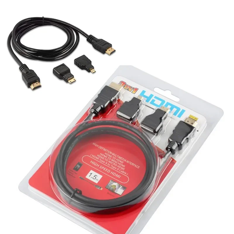 HDTV cable 3 in 1 with mini hdtv and micro hdtv converters Male to Male cable 1.5m for video camera tablet PC to TV