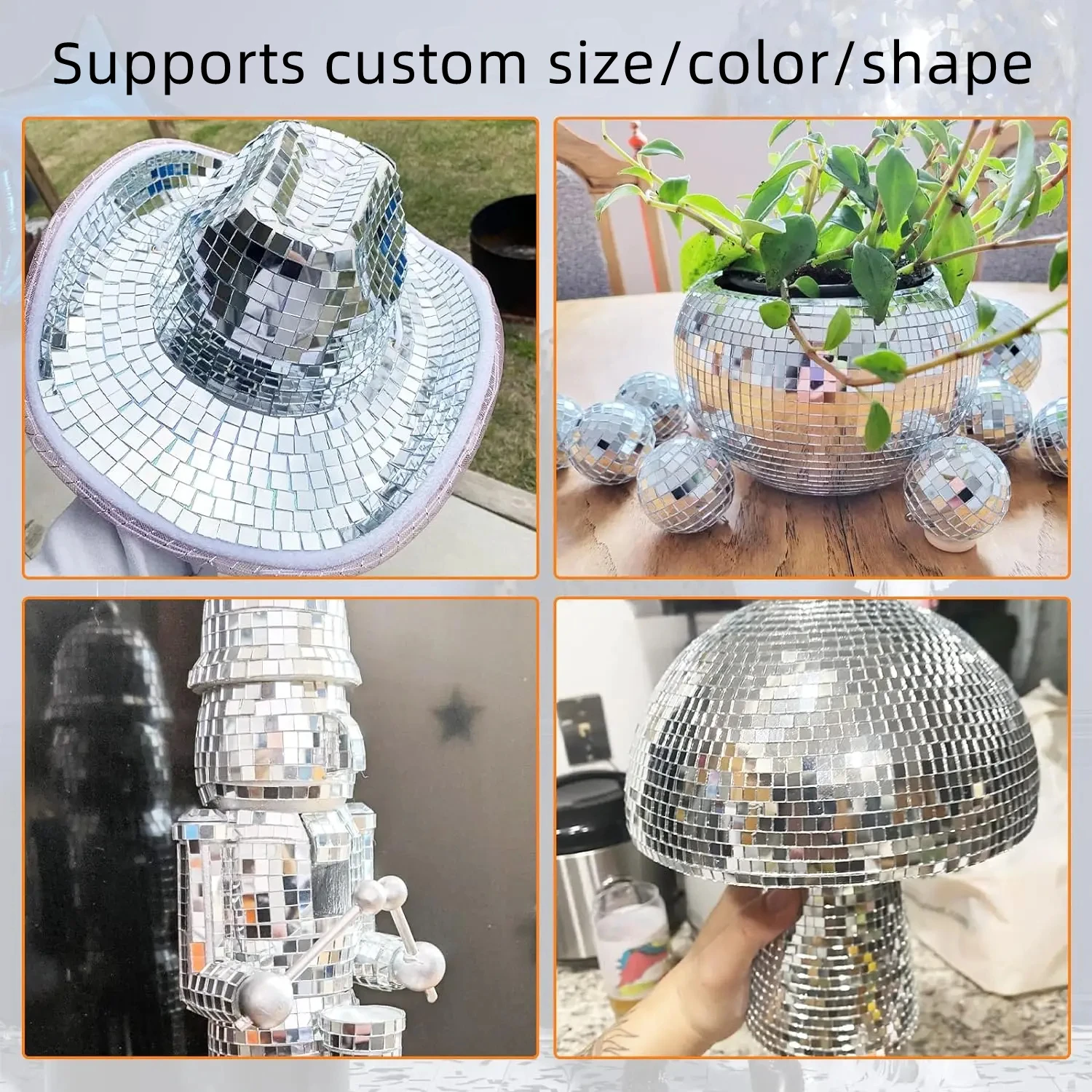 Hot Sale Wedding Home Christmas Foam Planter Color Ornament Giant Small Decorations Mini Mirror Disco Ball