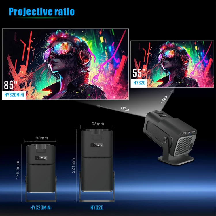 2024 Proyector HY300 Pro HY320 Portable Projector 1GB 8GB Full HD 1080P 720P 4K Video Wifi Android 11 Smart mini Projectors