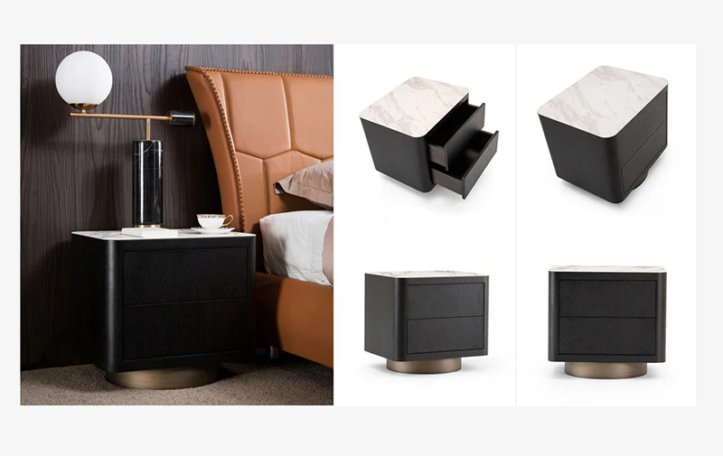 Nordic italian stainless steel solid wood bedside table nightstands wholesale