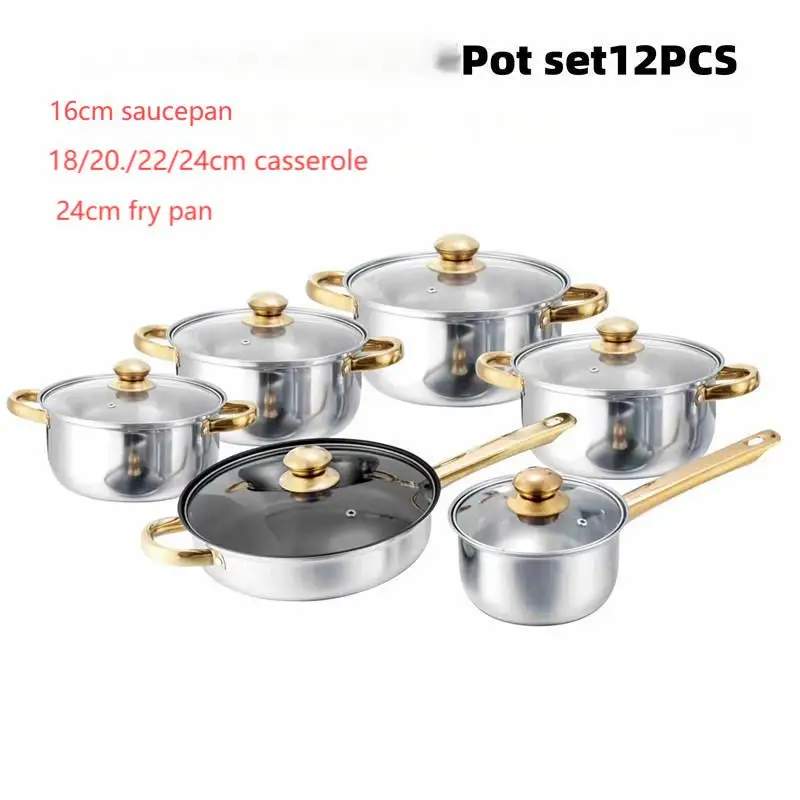 Luxury Eco-Friendly Stainless Steel Cookware Set Non-Stick Kitchen Cooking Pots Pans Ceramic Iron Featuring Metal Glass Home Use