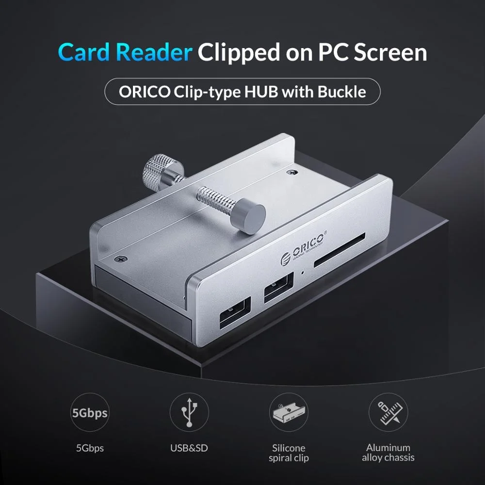 ORICO 5Gpbs Aluminum Alloy Clip-type 2 Port USB 3.0 HUB With SD Card Reader