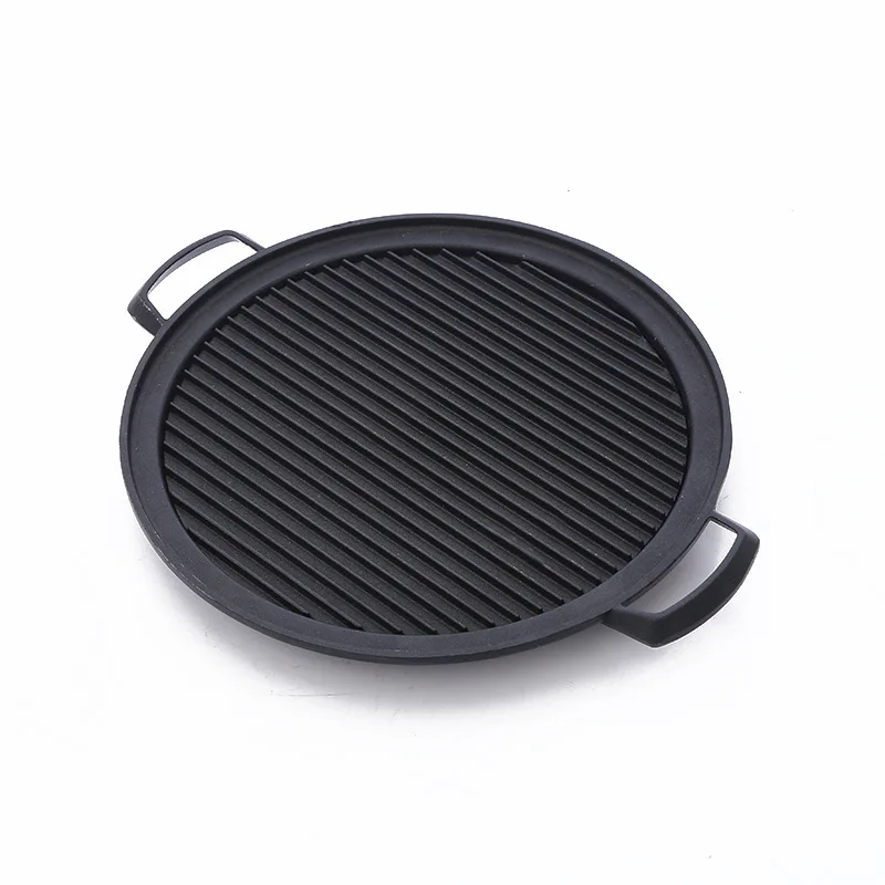Wholesale Custom Cast Iron Cookware Round BBQ Grill Frying Pan Griddle Plate with Double-sides griddle For Outdoor  Camping
