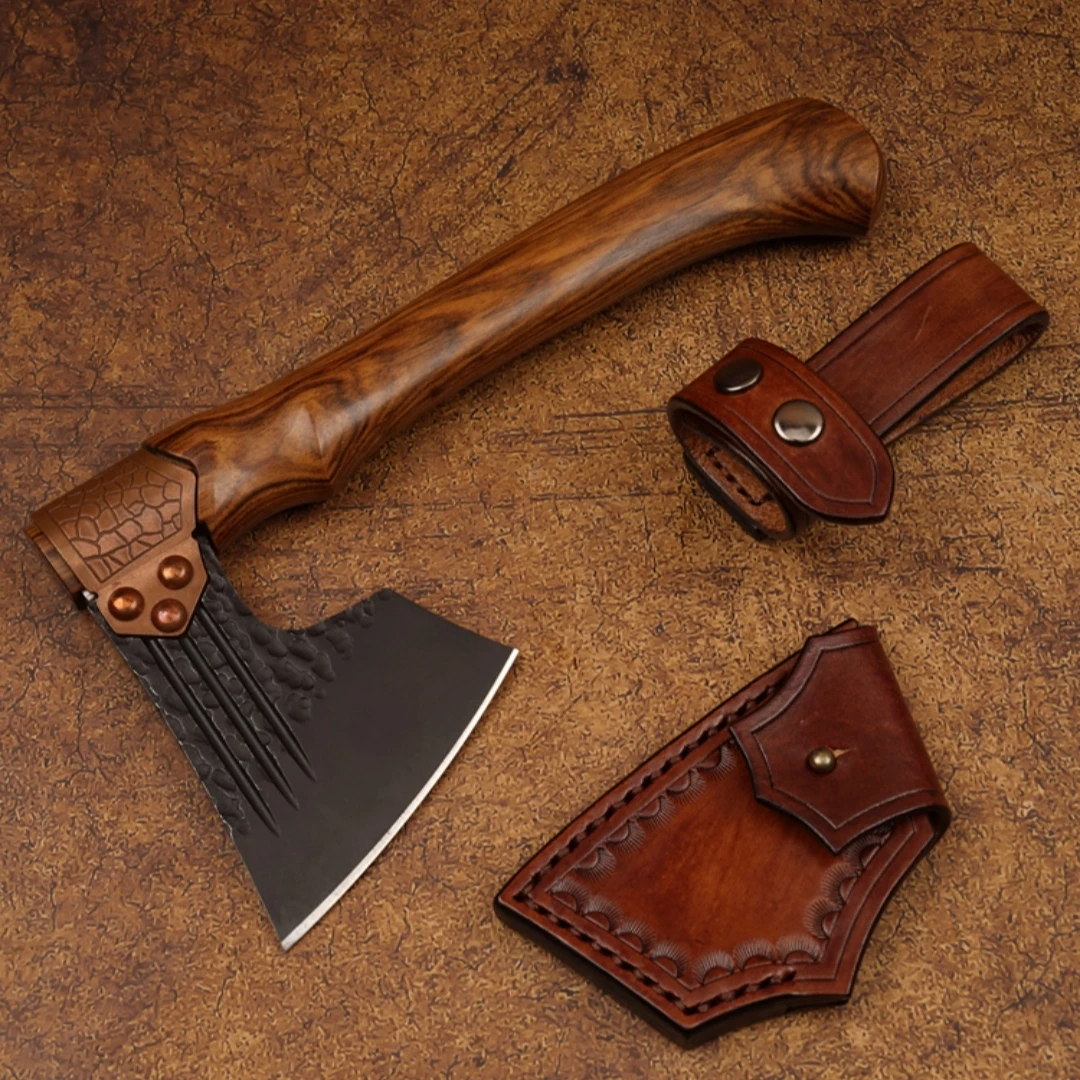 multifunctional outdoor tools portable high carbon steel forged long wooden handle axe for carving cleaver