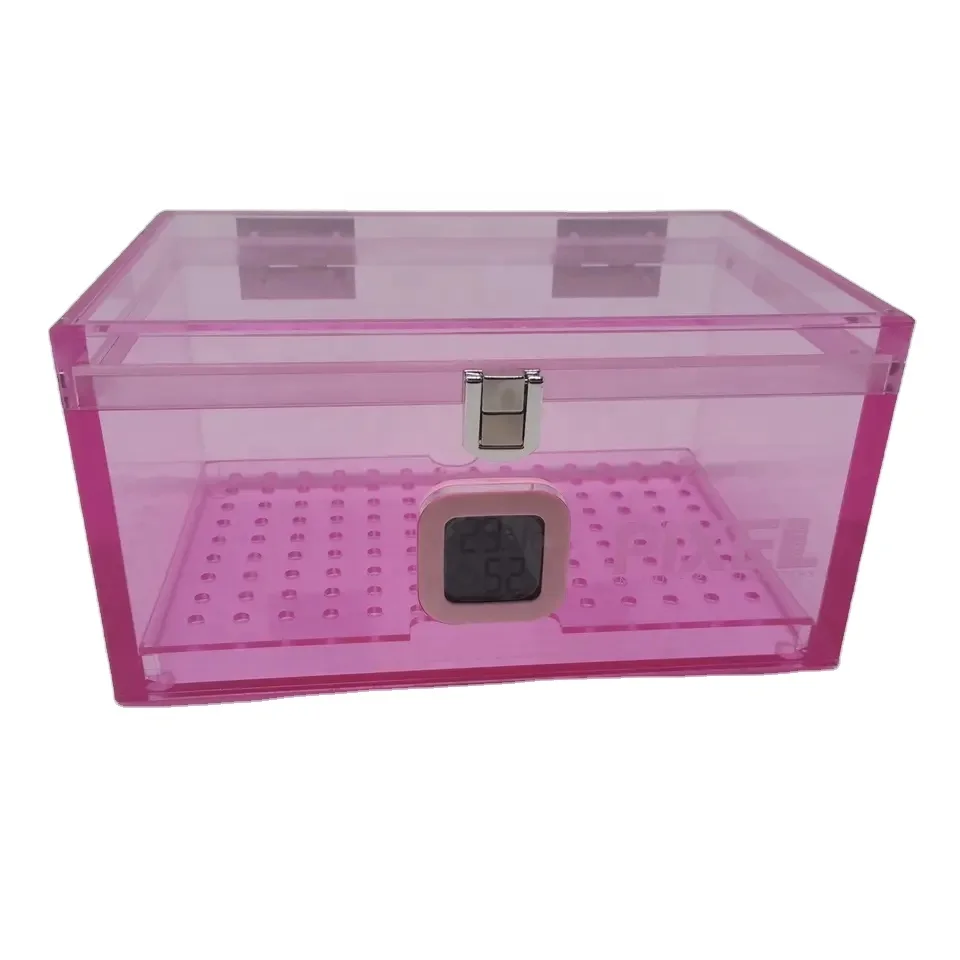 customized storage acrylic trunk with gold metal acrylic cigar box with Humidity detector lucite case