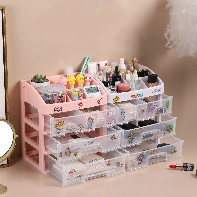 Cheap Price Plastic Desktop Transparent Makeup Display Box Drawer Organizer Cosmetic Storage Box