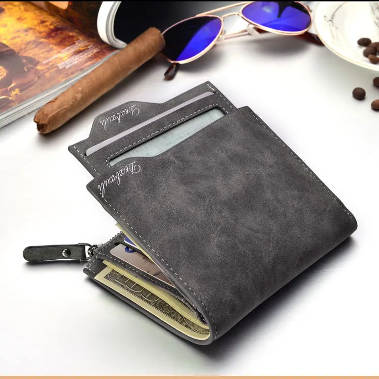Hot Sales Removable Card Slots Multifunction Business Casual men Purse Cotton Linen Short Coin Pocket Men Zipper Short Wallet